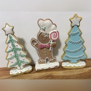 Set of 3 Pastel Gingerbread Cookie Christmas Trees & Gingerbread Man 6.25” NEW